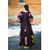 Boho Style Ukrainian Embroidered Maxi Broad Dress Navy with Pink/Yellow Embroidery